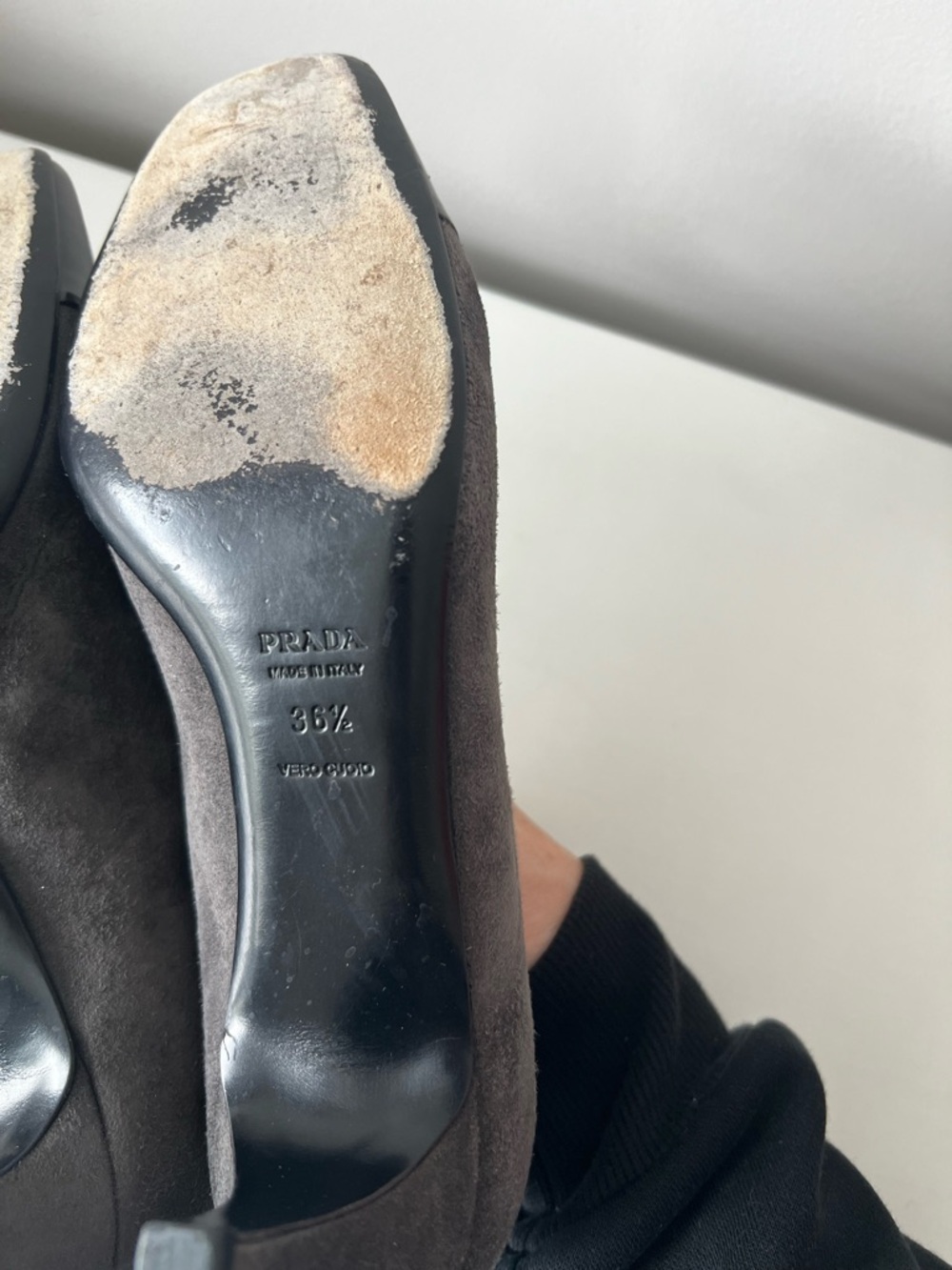 Prada Black Suede Pumps with Silver Buckle - Picture 4 of 10